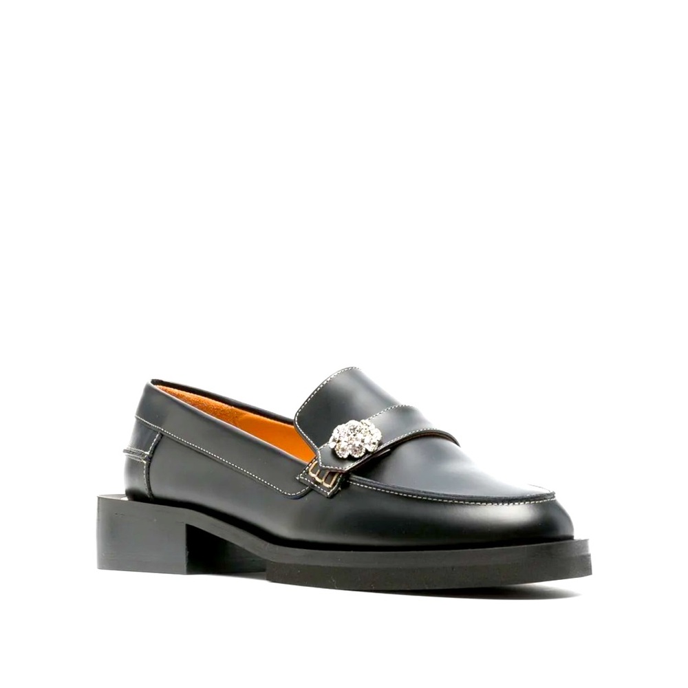 Ganni Black Loafers with Silver Detail